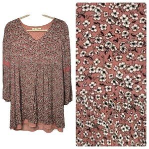 Miami Ladies Pink Pastel Floral Flowy Short V Neck Fit & Flare Dress SZ Small